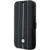 BMW BMBKP14L22RVSK Leather Stamp Blue Lines knygelės tipo dėklas, skirtas Apple iPhone 14 Pro 6.1", juodas