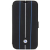 BMW BMBKP14L22RVSK Leather Stamp Blue Lines knygelės tipo dėklas, skirtas Apple iPhone 14 Pro 6.1", juodas