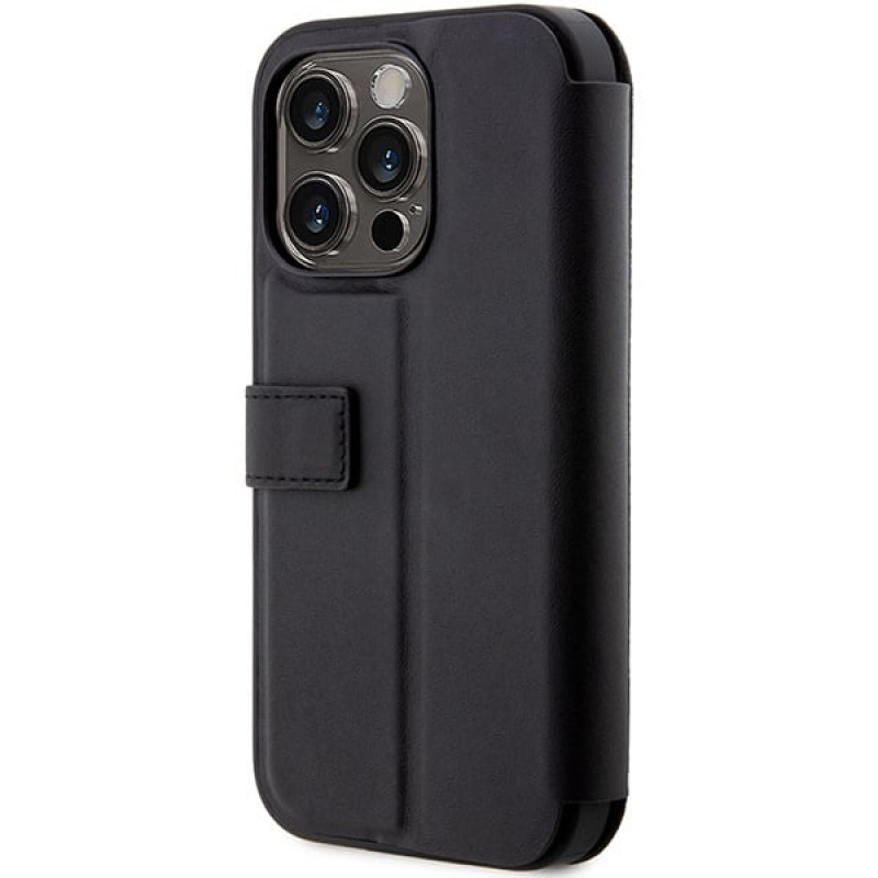 BMW BMBKP14L22RVSK Leather Stamp Blue Lines knygelės tipo dėklas, skirtas Apple iPhone 14 Pro 6.1", juodas