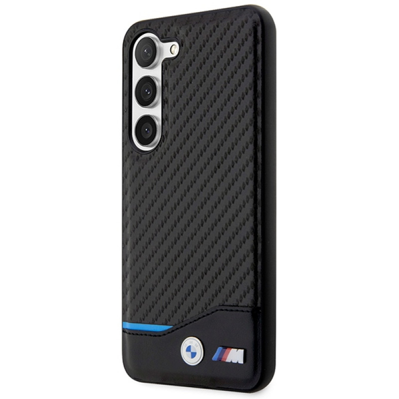 BMW BMHCS23M22NBCK Leather Carbon kietasis dėklas, skirtas Samsung Galaxy S23+ (S916), juodas
