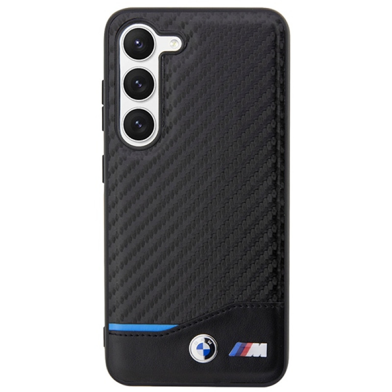 BMW BMHCS23M22NBCK Leather Carbon kietasis dėklas, skirtas Samsung Galaxy S23+ (S916), juodas