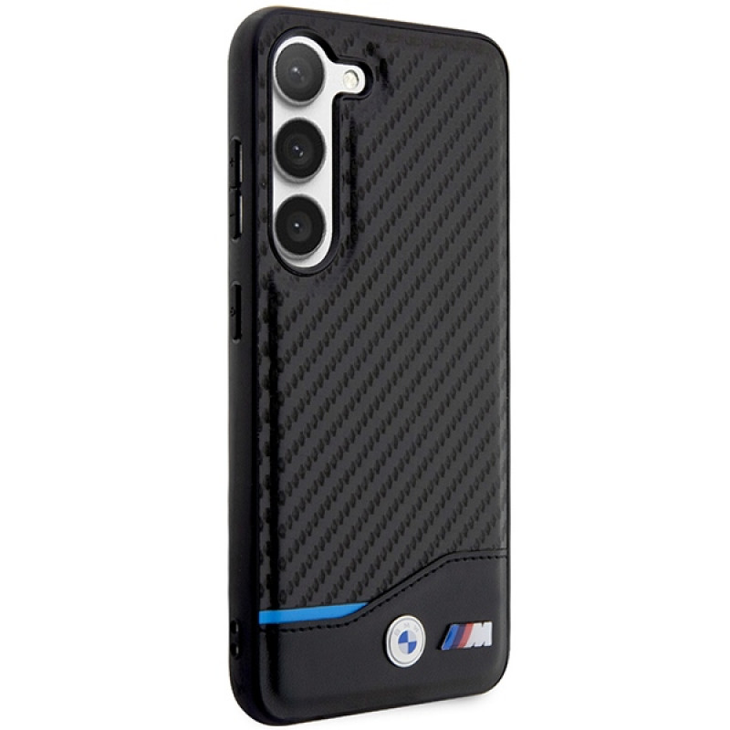 BMW BMHCS23M22NBCK Leather Carbon kietasis dėklas, skirtas Samsung Galaxy S23+ (S916), juodas