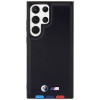 BMW BMHCS23L22PTDK Leather Stamp Tricolor kietasis dėklas, skirtas Samsung Galaxy S23 Ultra (S918), juodas