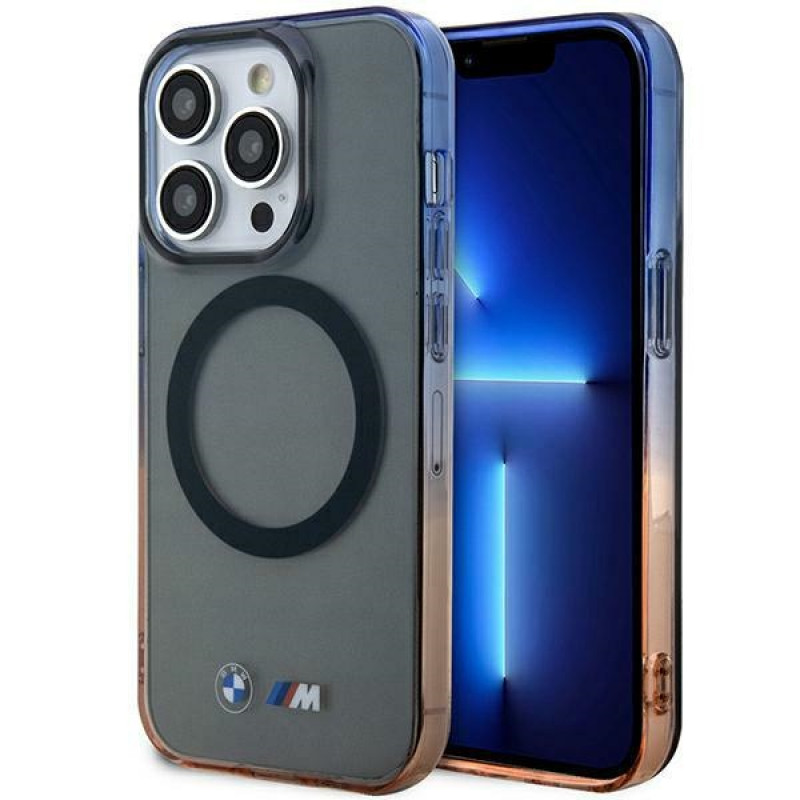 BMW BMHMP14XHTGE Gradient Bumper kietasis dėklas, skirtas Apple iPhone 14 Pro Max, pilkas, MagSafe
