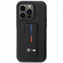BMW Grip Stand Hot Stamp dėklas, skirtas Apple iPhone 14 / 15 / 13, juodas