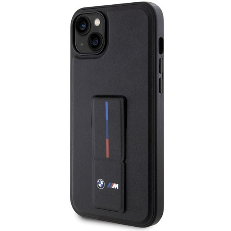 BMW Grip Stand Hot Stamp dėklas, skirtas Apple iPhone 14 / 15 / 13, juodas