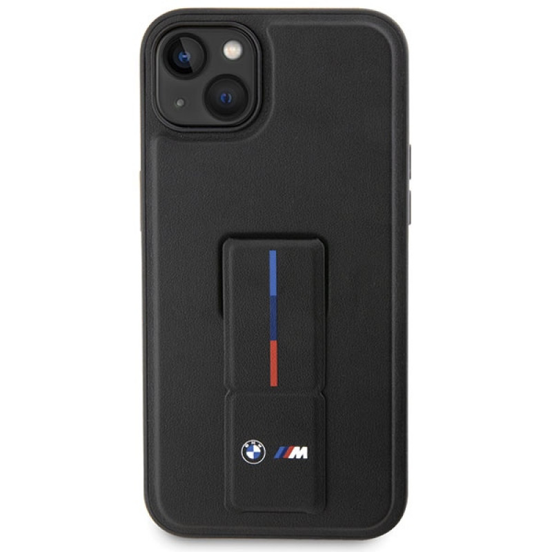 BMW Grip Stand Hot Stamp dėklas, skirtas Apple iPhone 14 / 15 / 13, juodas