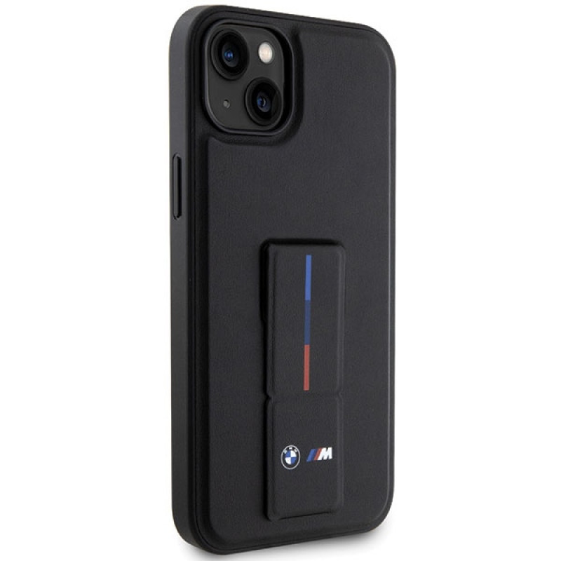 BMW Grip Stand Hot Stamp dėklas, skirtas Apple iPhone 14 / 15 / 13, juodas