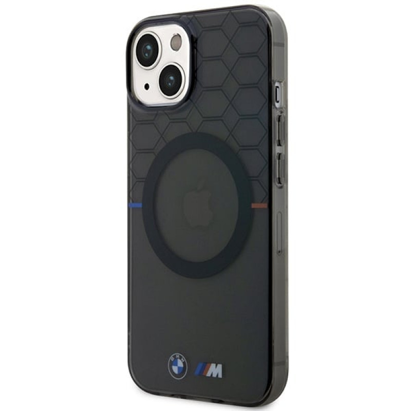 BMW BMHMP14MHGPK Pattern MagSafe kietasis dėklas, skirtas Apple iPhone 14 Plus / 15 Plus, pilkas