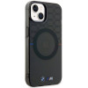 BMW BMHMP14MHGPK Pattern MagSafe kietasis dėklas, skirtas Apple iPhone 14 Plus / 15 Plus, pilkas