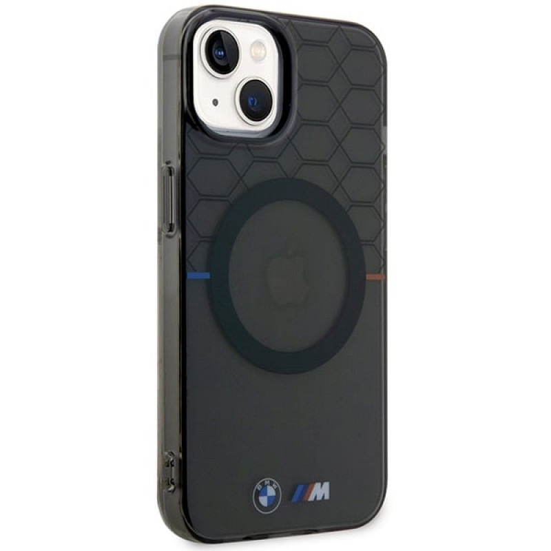 BMW BMHMP14MHGPK Pattern MagSafe kietasis dėklas, skirtas Apple iPhone 14 Plus / 15 Plus, pilkas