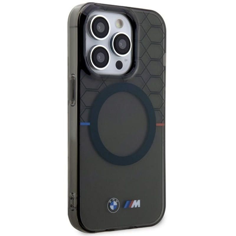 BMW BMHMP14LHGPK Pattern MagSafe kietasis dėklas Apple iPhone 14 Pro, pilkas