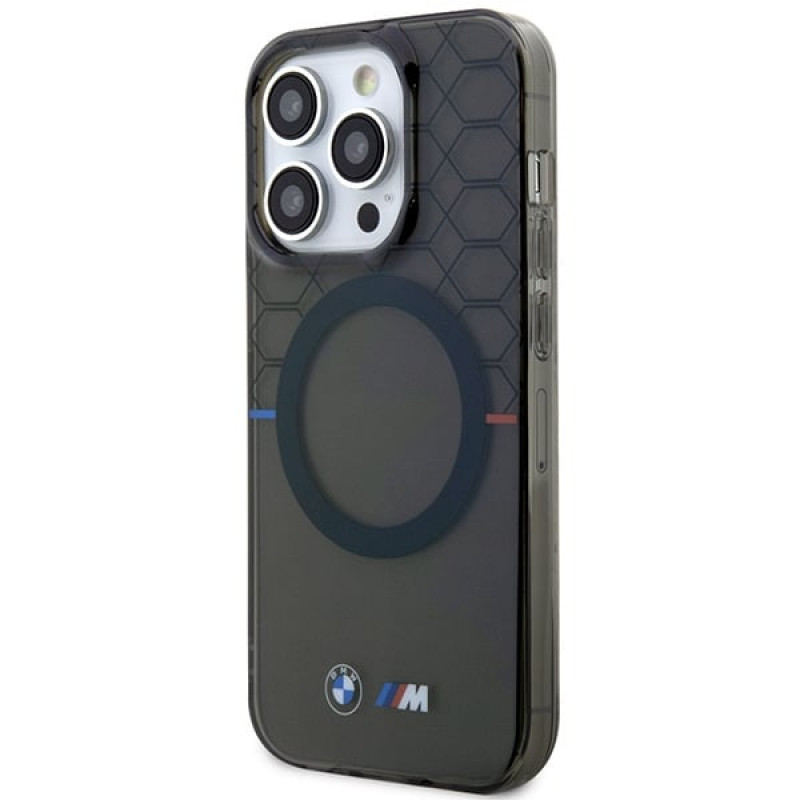 BMW BMHMP14XHGPK Pattern MagSafe kietasis dėklas, skirtas Apple iPhone 14 Pro Max, pilkas