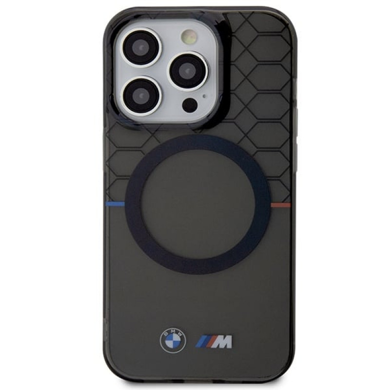 BMW BMHMP14XHGPK Pattern MagSafe kietasis dėklas, skirtas Apple iPhone 14 Pro Max, pilkas
