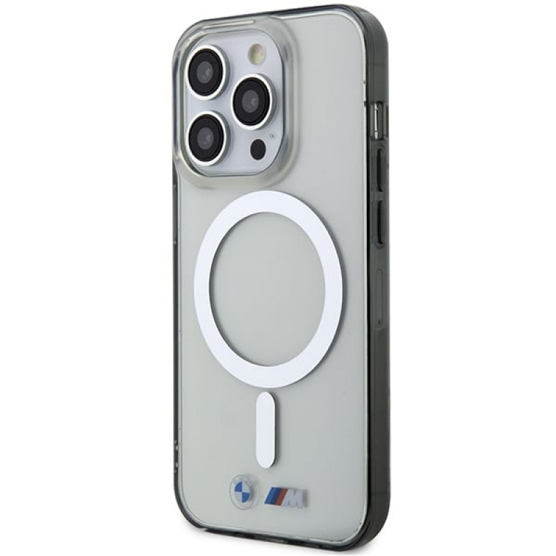 BMW BMHMP14LHCRS Silver Ring MagSafe kietasis dėklas Apple iPhone 14 Pro, permatomas
