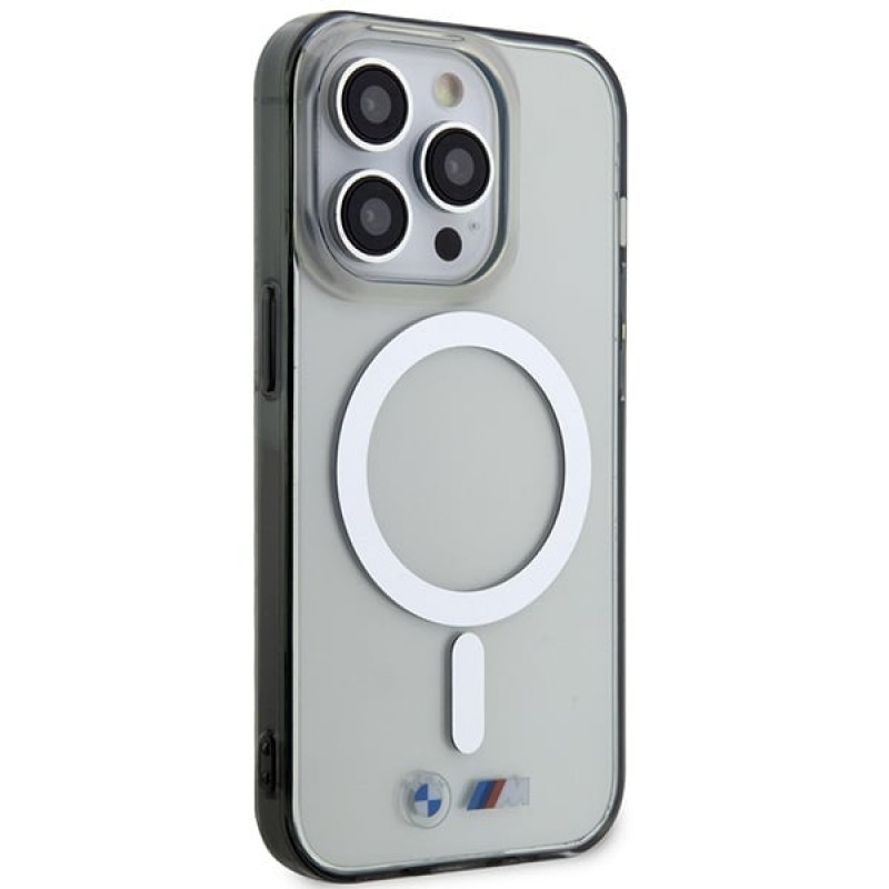 BMW BMHMP14LHCRS Silver Ring MagSafe kietasis dėklas Apple iPhone 14 Pro, permatomas