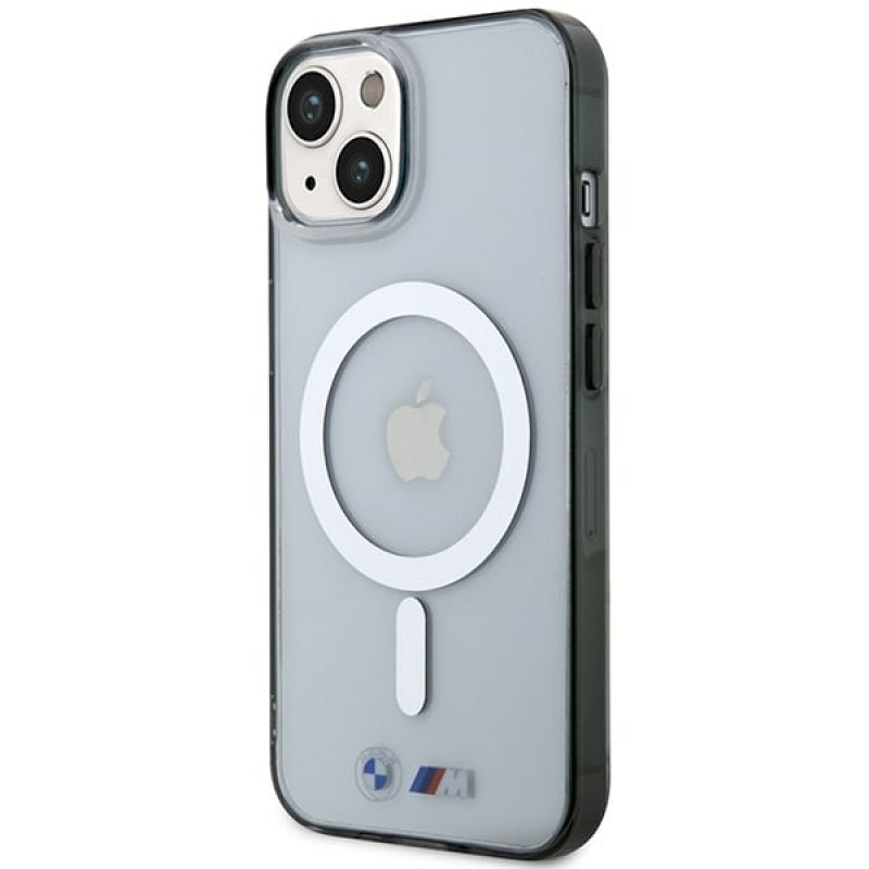 BMW BMHMP14SHCRS Silver Ring MagSafe kietasis dėklas, skirtas Apple iPhone 14, permatomas