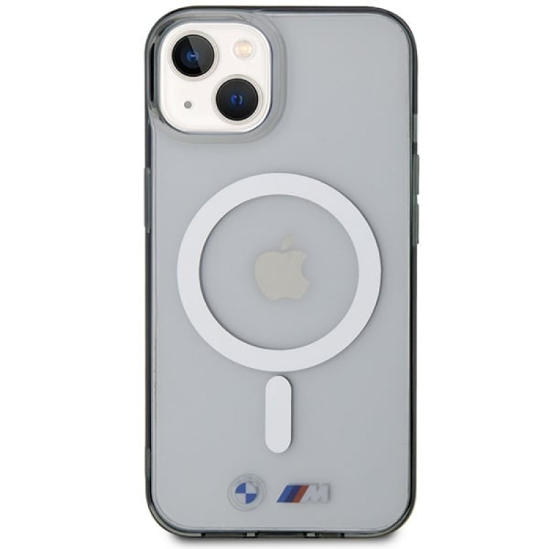 BMW BMHMP14SHCRS Silver Ring MagSafe kietasis dėklas, skirtas Apple iPhone 14, permatomas