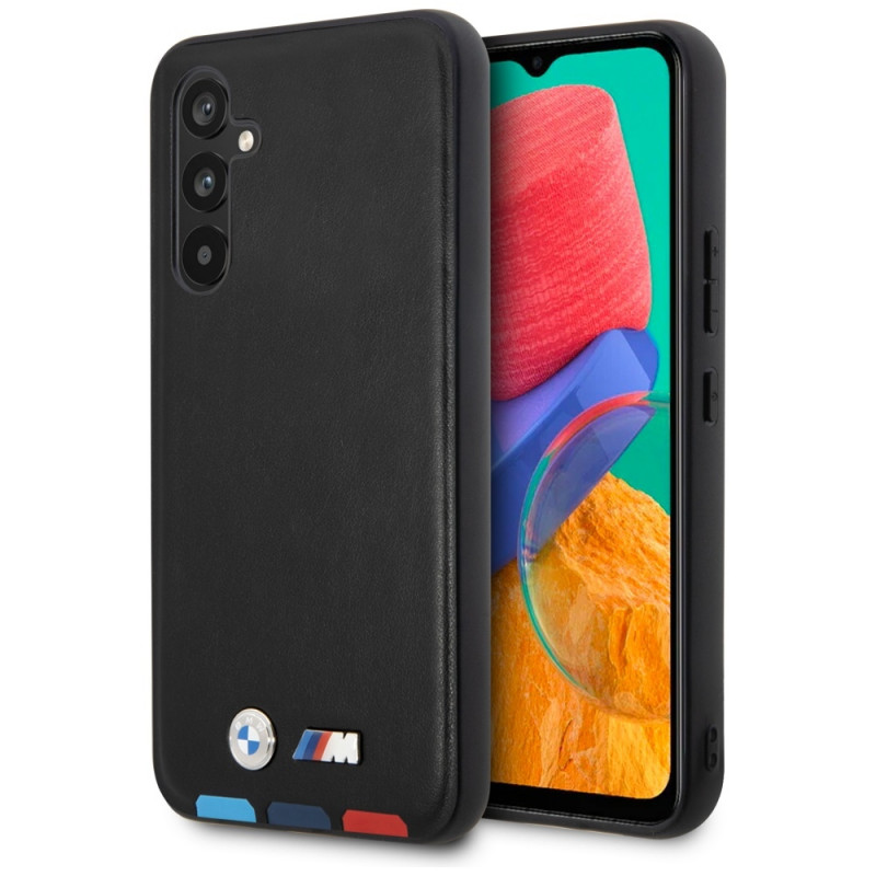 BMW BMHCSA5422PTDK Leather Stamp Tricolor kietasis dėklas, skirtas Samsung Galaxy A54 (A546), juodas
