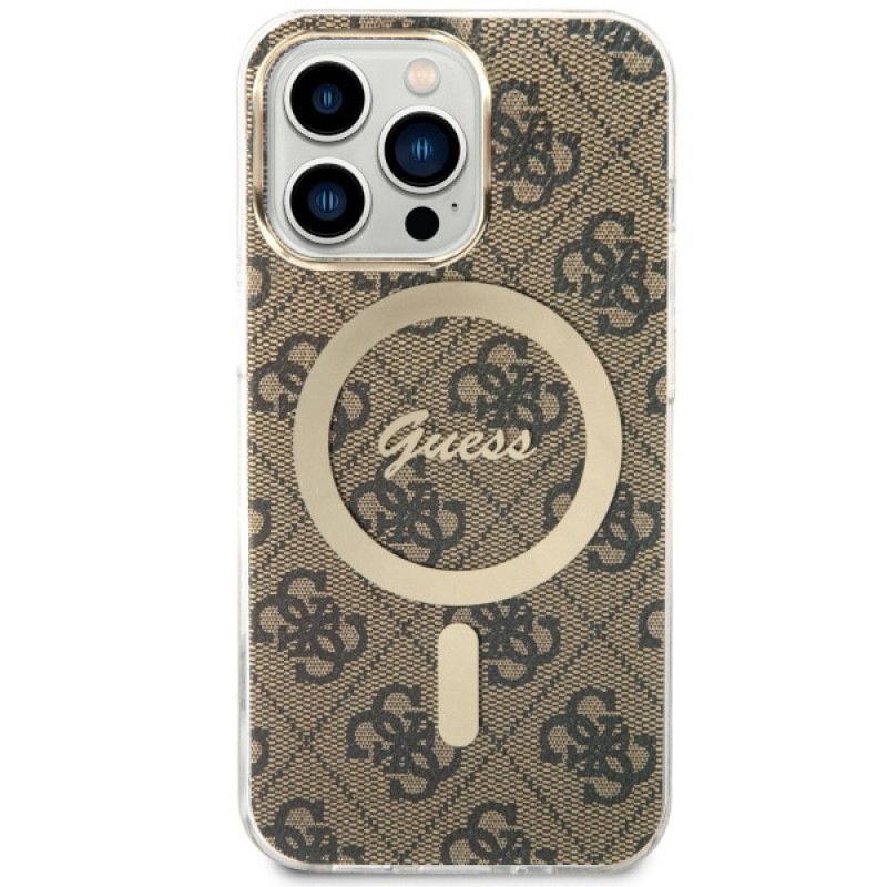 Guess GUHMP13LH4STW 4G MagSafe kietasis dėklas, skirtas Apple iPhone 13 Pro, rudas