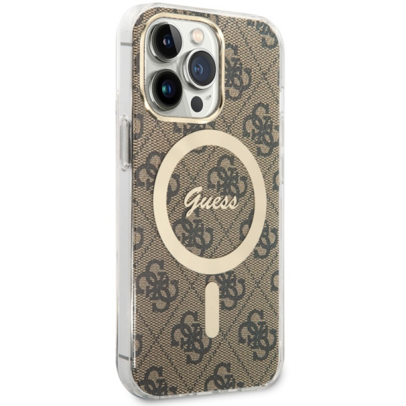 Guess GUHMP13LH4STW 4G MagSafe kietasis dėklas, skirtas Apple iPhone 13 Pro, rudas