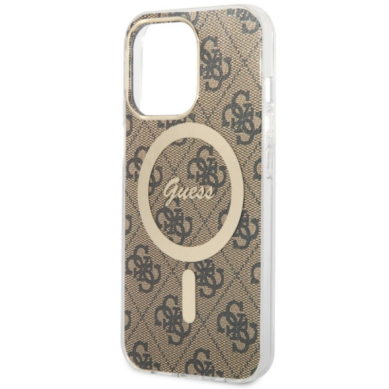Guess GUHMP13LH4STW 4G MagSafe kietasis dėklas, skirtas Apple iPhone 13 Pro, rudas