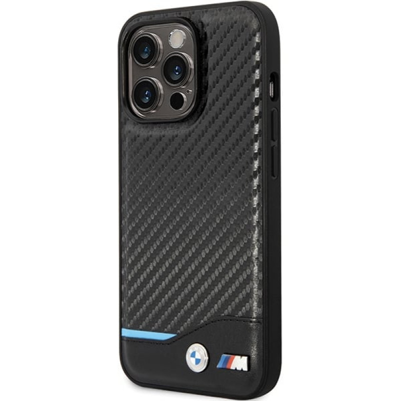 BMW BMHCP13X22NBCK Leather Carbon kietasis dėklas, skirtas Apple iPhone 13 Pro Max, juodas