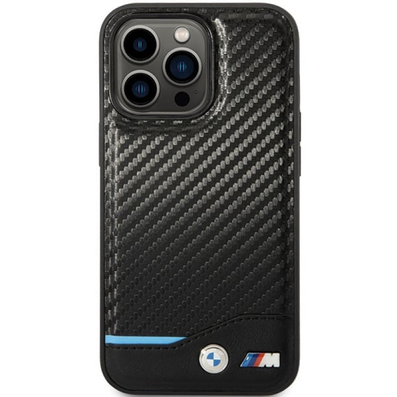 BMW BMHCP13X22NBCK Leather Carbon kietasis dėklas, skirtas Apple iPhone 13 Pro Max, juodas