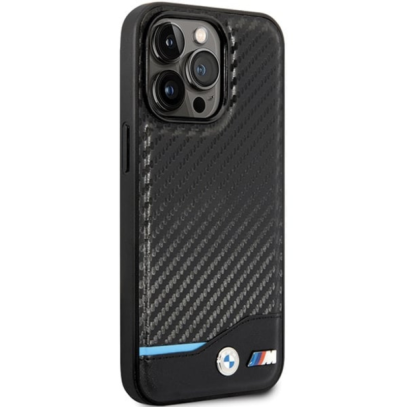 BMW BMHCP13X22NBCK Leather Carbon kietasis dėklas, skirtas Apple iPhone 13 Pro Max, juodas
