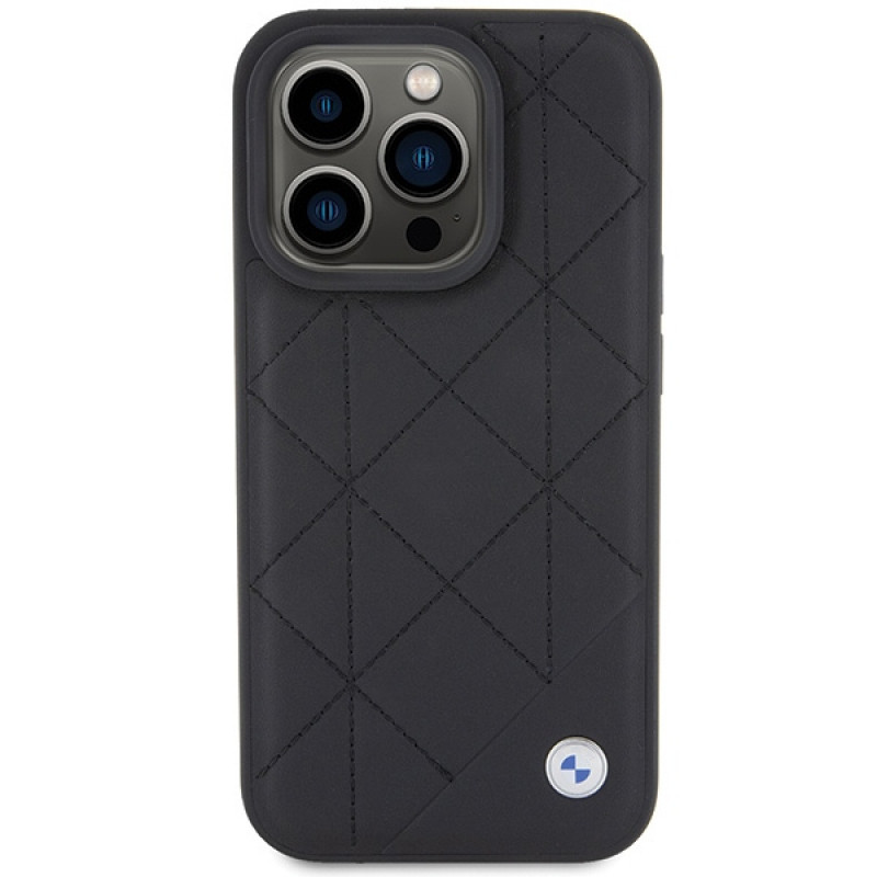 BMW BMHCP15X22RQDK odinis dygsniuotas dėklas, skirtas Apple iPhone 15 Pro Max, juodas