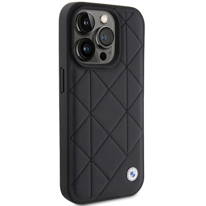 BMW BMHCP15X22RQDK odinis dygsniuotas dėklas, skirtas Apple iPhone 15 Pro Max, juodas