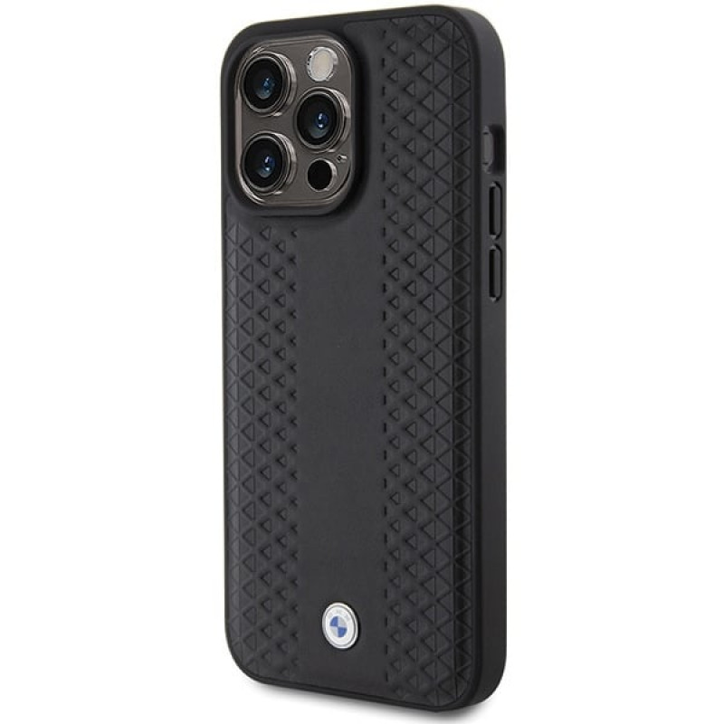 BMW BMHCP15X22RFGK Leather Diamond Pattern dėklas, skirtas Apple iPhone 15 Pro Max, juodas