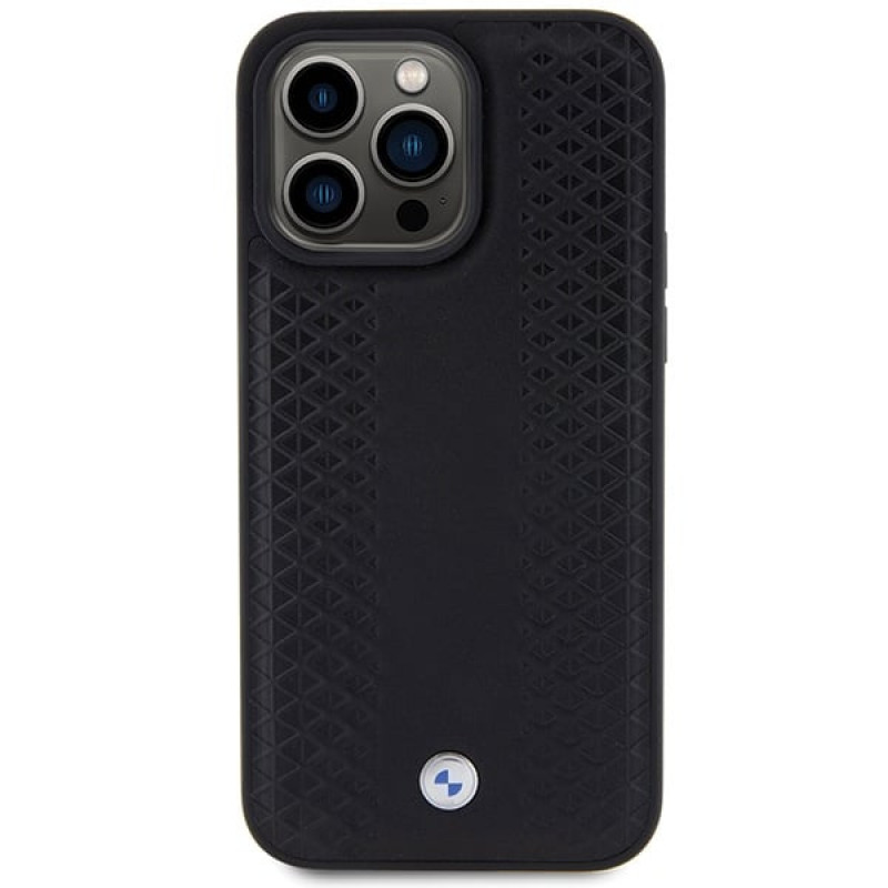 BMW BMHCP15X22RFGK Leather Diamond Pattern dėklas, skirtas Apple iPhone 15 Pro Max, juodas