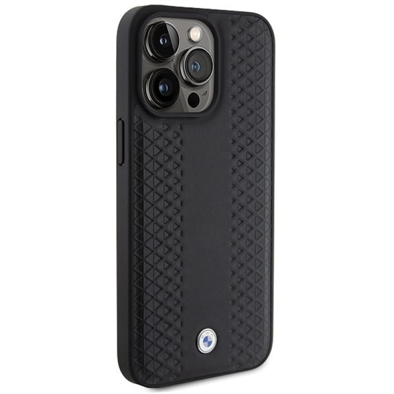 BMW BMHCP15X22RFGK Leather Diamond Pattern dėklas, skirtas Apple iPhone 15 Pro Max, juodas
