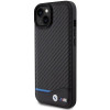 BMW BMHCP15M22NBCK Leather Carbon kietasis dėklas, skirtas Apple iPhone 15 Plus / 14 Plus, juodas