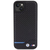 BMW BMHCP15M22NBCK Leather Carbon kietasis dėklas, skirtas Apple iPhone 15 Plus / 14 Plus, juodas