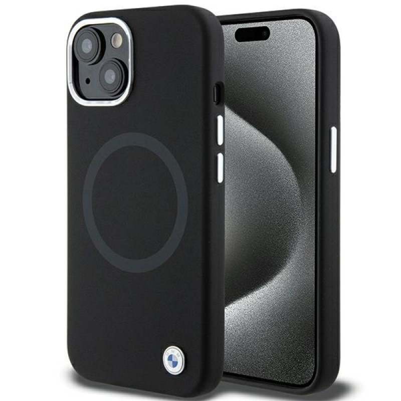 BMW BMHMP15SSILBK2 Signature Liquid Silicone MagSafe dėklas, skirtas Apple iPhone 15, juodas