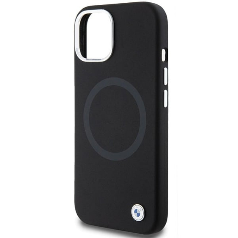 BMW BMHMP15MSILBK2 Signature Liquid Silicone MagSafe dėklas, skirtas Apple iPhone 15 Plus / 14 Plus, juodas