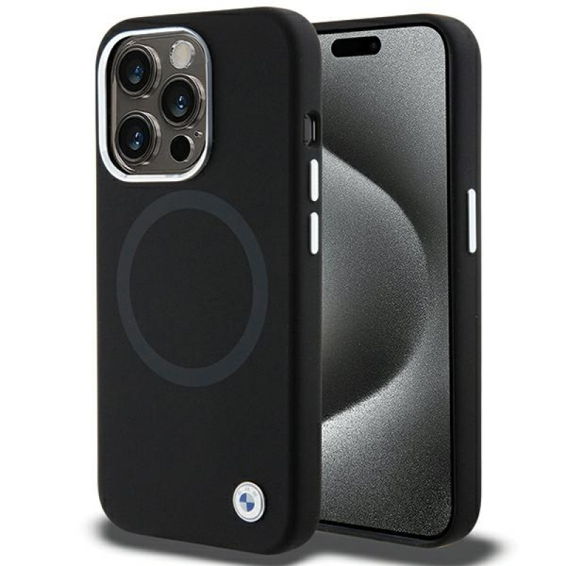 BMW BMHMP15XSILBK2 Signature Liquid Silicone MagSafe dėklas, skirtas Apple iPhone 15 Pro Max, juodas