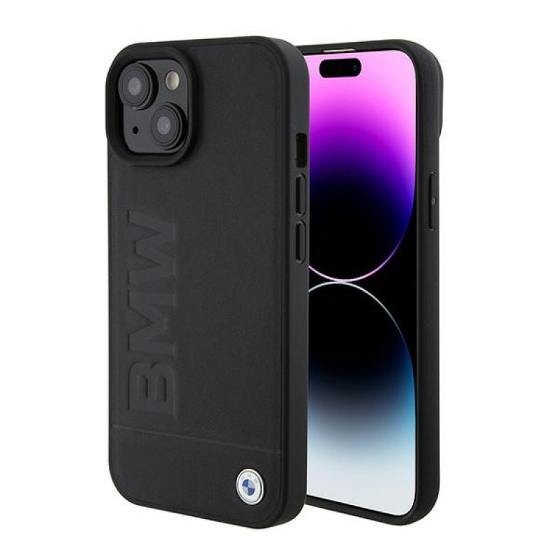 BMW BMHMP15SSLLBK Signature Logo Imprint MagSafe kietasis dėklas, skirtas Apple iPhone 15, juodas