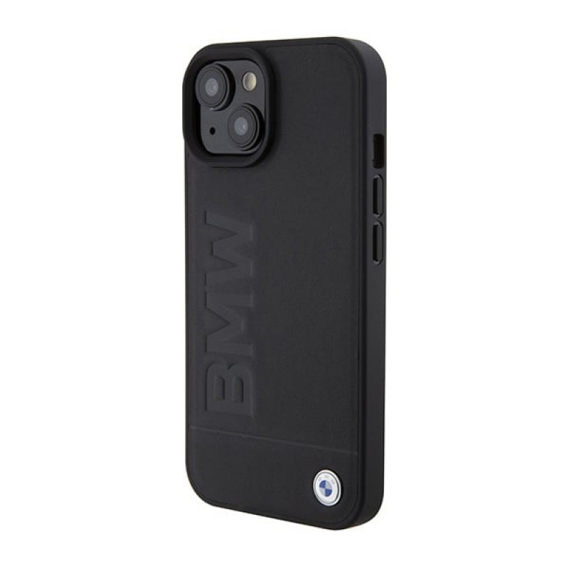 BMW BMHMP15SSLLBK Signature Logo Imprint MagSafe kietasis dėklas, skirtas Apple iPhone 15, juodas