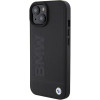 BMW BMHMP15MSLLBK Leather Hot Stamp MagSafe dėklas, skirtas Apple iPhone 15 Plus / 14 Plus, juodas