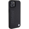 BMW BMHMP15MSLLBK Leather Hot Stamp MagSafe dėklas, skirtas Apple iPhone 15 Plus / 14 Plus, juodas