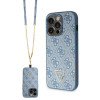 Guess GUHCP15LP4TDSCPB Crossbody 4G Metal Logo kietas dėklas su dirželiu Apple iPhone 15 Pro, mėlynas