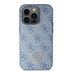 Guess GUHCP15LP4TDSCPB Crossbody 4G Metal Logo kietas dėklas su dirželiu Apple iPhone 15 Pro, mėlynas