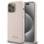Guess GUHCP15XSMBSLP silikoninis dėklas su metaliniu logotipu ir rėmeliu, skirtas Apple iPhone 15 Pro Max, rožinis