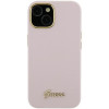 Guess GUHCP15XSMBSLP silikoninis dėklas su metaliniu logotipu ir rėmeliu, skirtas Apple iPhone 15 Pro Max, rožinis