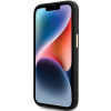 Guess GUHCP15SSMBSLK silikoninis kietasis dėklas su metaliniu logotipu ir rėmeliu, skirtas Apple iPhone 15 / 14 / 13, juodas