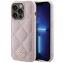 Guess GUHCP15LPSQSQSP Quilted Metal Logo kietasis dėklas, skirtas Apple iPhone 15 Pro, rožinis