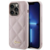 Guess GUHCP15LPSQSQSP Quilted Metal Logo kietasis dėklas, skirtas Apple iPhone 15 Pro, rožinis